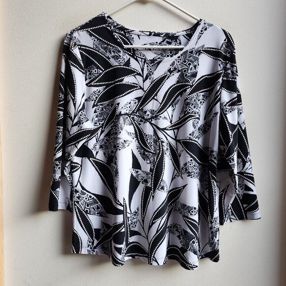 Allison Daly Black /White Tunic Boho Blouse Size Petite Large - Picture 3 of 12